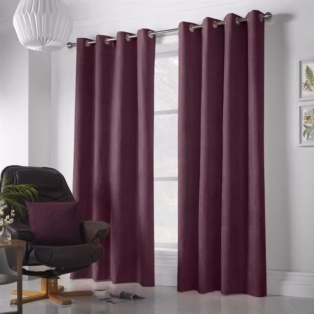 Luxury Living Velvet Chenille Eyelet Curtains, Pair, Purple, Width: 142 cm, Drop: 137 cm
