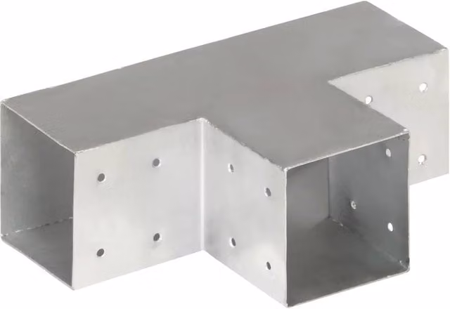 Berkfield Home T-Shape Galvanised Metal Post Connector, Silver, 101 x 101 mm – 1