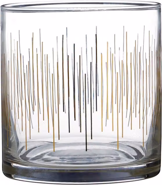 Orsina Set of 4 Striped Glass Tumblers in Transparent, Black and Gold – 1
