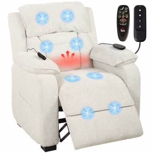 HOMCOM White Velvet Power Recliner Armchair with Massage and Heat Function – 1
