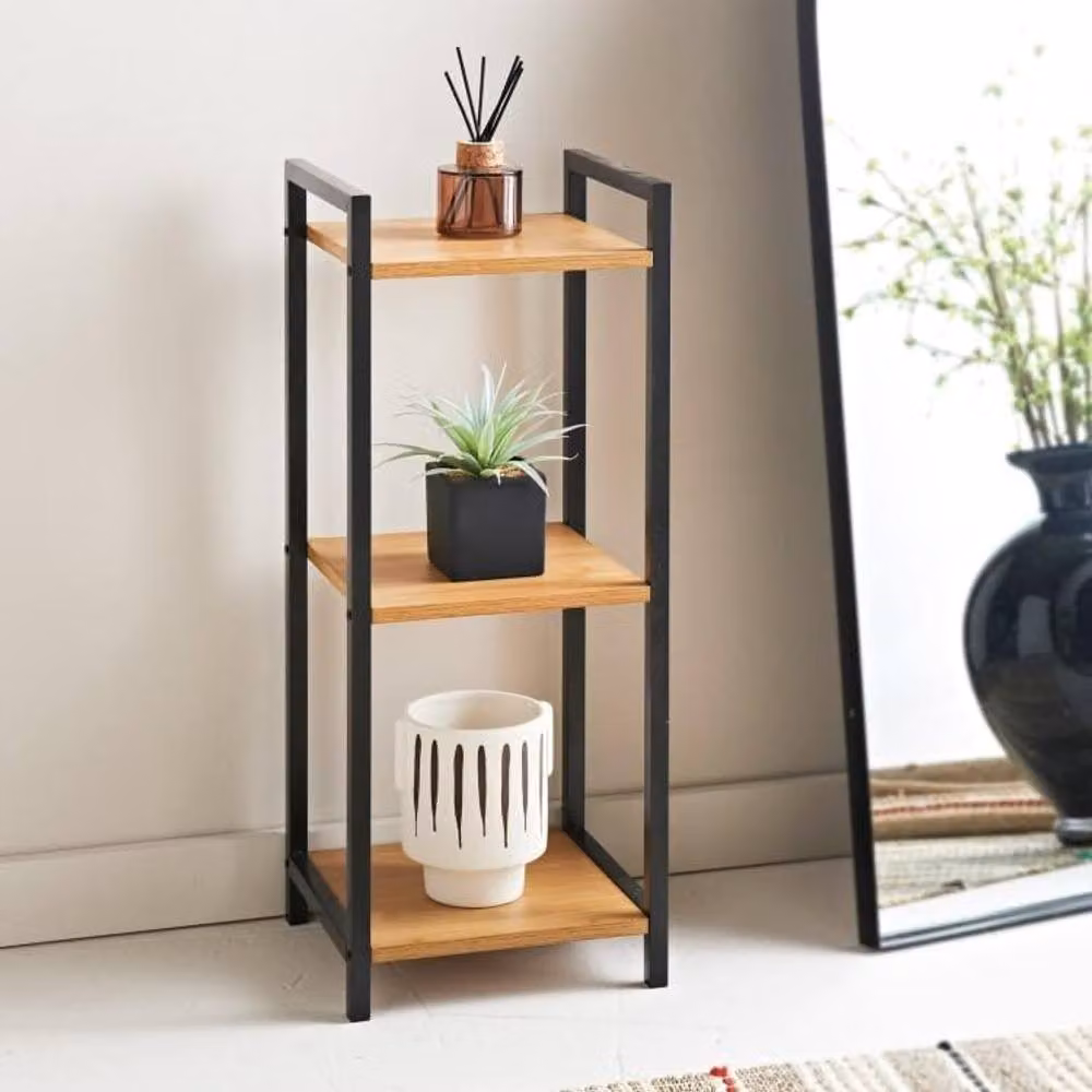 SPOT ON DEALZ 3 Tier Bamboo Effect Wall Mounted Shelving Unit in Black, W/D/H: 65 x 23.5 x 26 cm – 3