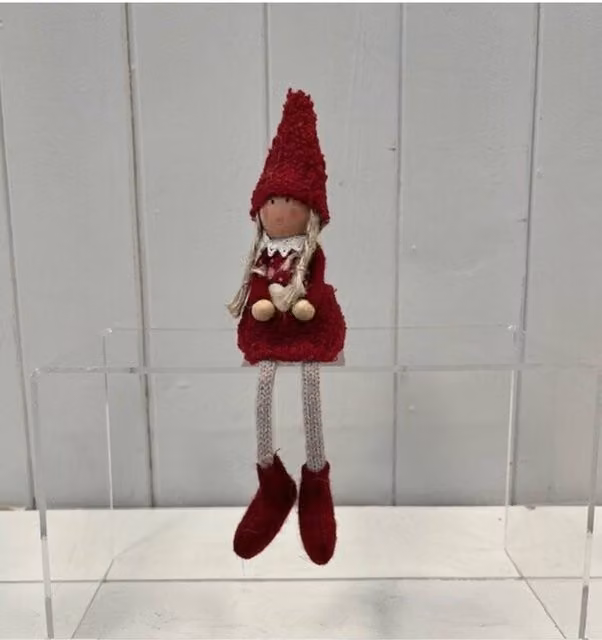 KDMD Red Boucle Sitting Doll with Wooden Heart and Scandinavian Design