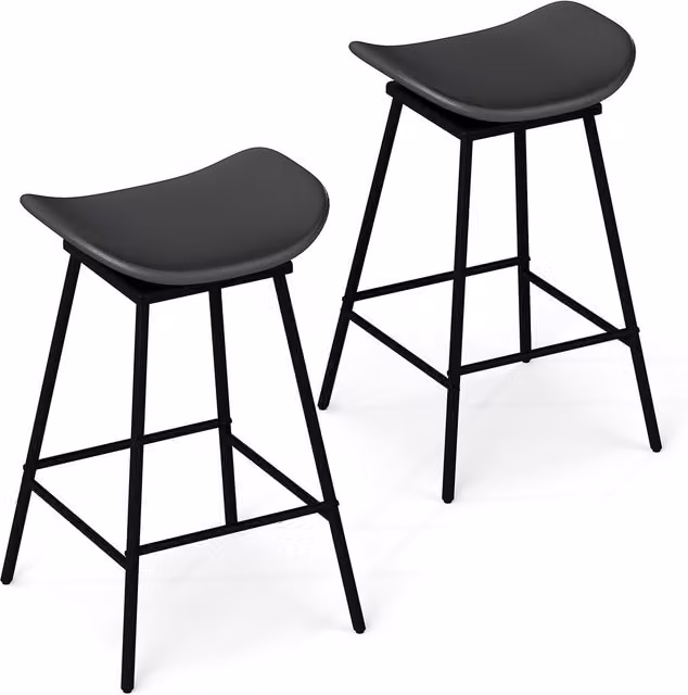 COSTWAY Set of 2 Modern Black Synthetic Leather Swivel Barstools with Metal Legs