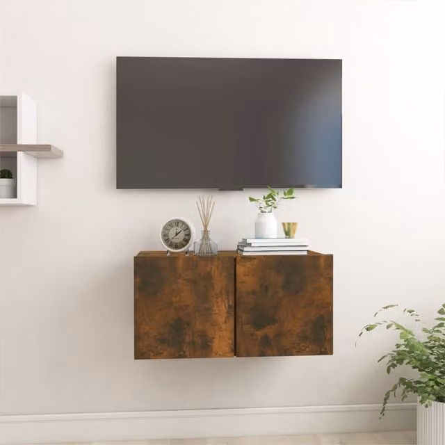 Berkfield Home Minimalist Wall Mounted Hanging TV Cabinet in Smoked Oak Brown, W/D/H: 60 x 30 x 30 cm