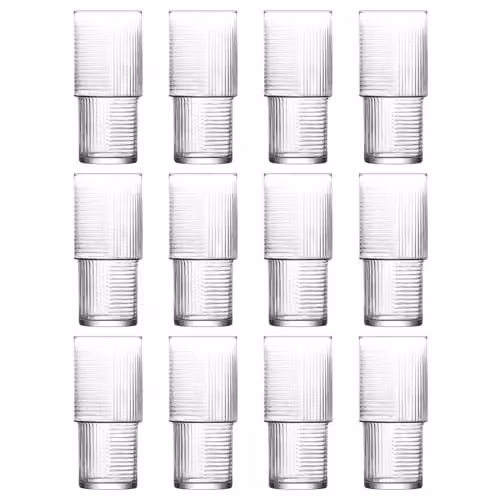 LAV Helen Stackable Highball Glassware Set, 12 x 515 ml Transparent Tumblers