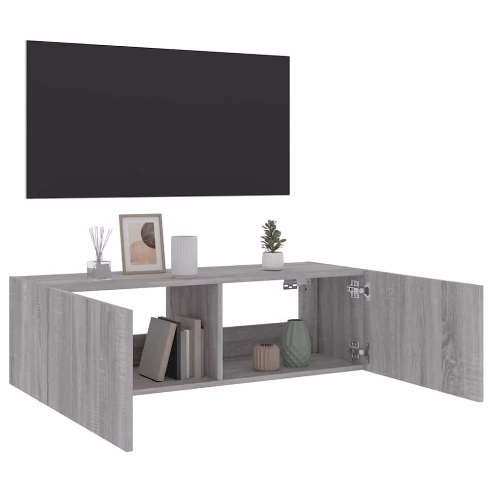 Berkfield Home Modern Wall Mounted TV Cabinet with Integrated LED Lights in Grey Sonoma, W: 100 cm, D: 35 cm, H: 31 cm – 6