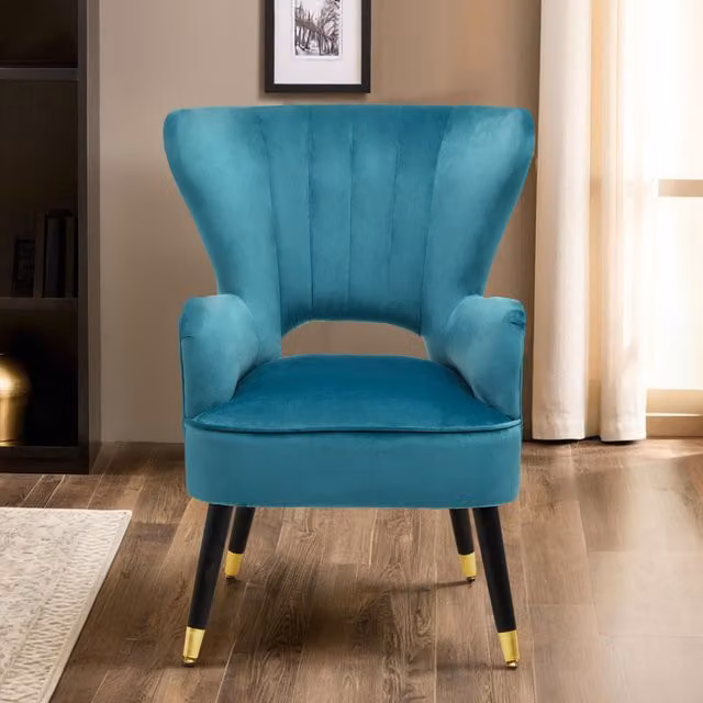Orsina Green Velvet Mid-Century Accent Armchair with Gold Finish Rubberwood Legs – 2