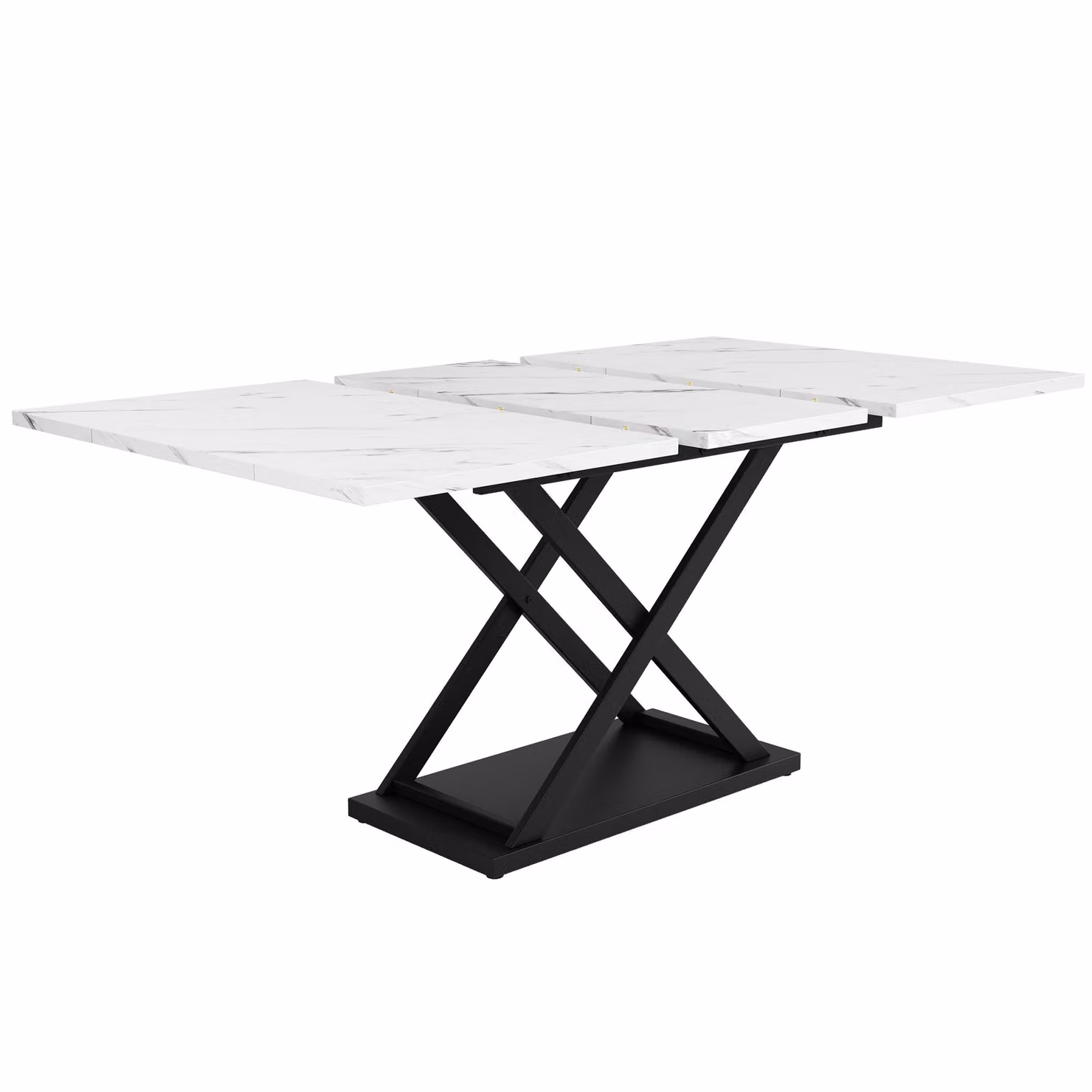 Aosom UK Extendable Rectangular Dining Table with White Marble MDF Top and X-Frame Iron Legs, H 75 x W 120 cm – 2