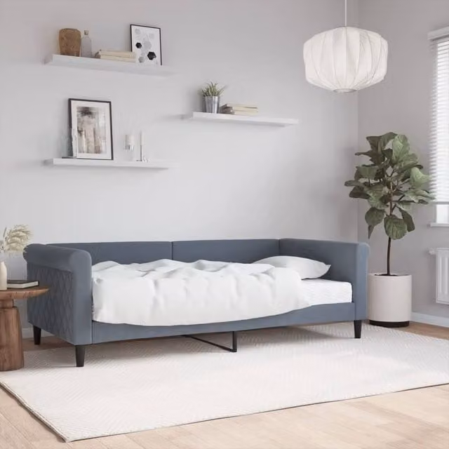 Berkfield Home Velvet Daybed with Mattress in Blue and Dark Grey, W/D/H: 190 x 90 cm