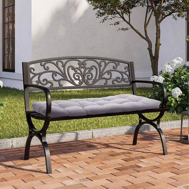 Lifeideas Rectangular Quilted Outdoor Soft Tufted Bench Cushion in Grey Polyester