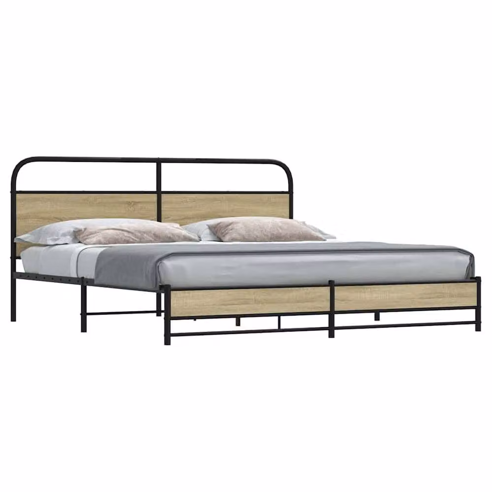 Berkfield Home Metal Bed Frame in Sonoma Oak and Light Tan, W/D/H: 180 x 200 cm – 2