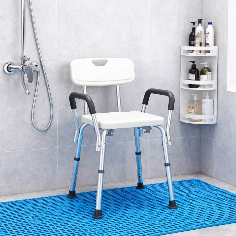 EONLION White Plastic and Metal Shower Stool with Height Adjustable Non-Slip Legs – 2