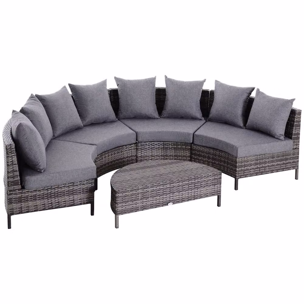 Wyld Haus Reka Grey 5 Piece Half Round Outdoor Rattan Sofa Set with Coffee Table – 2