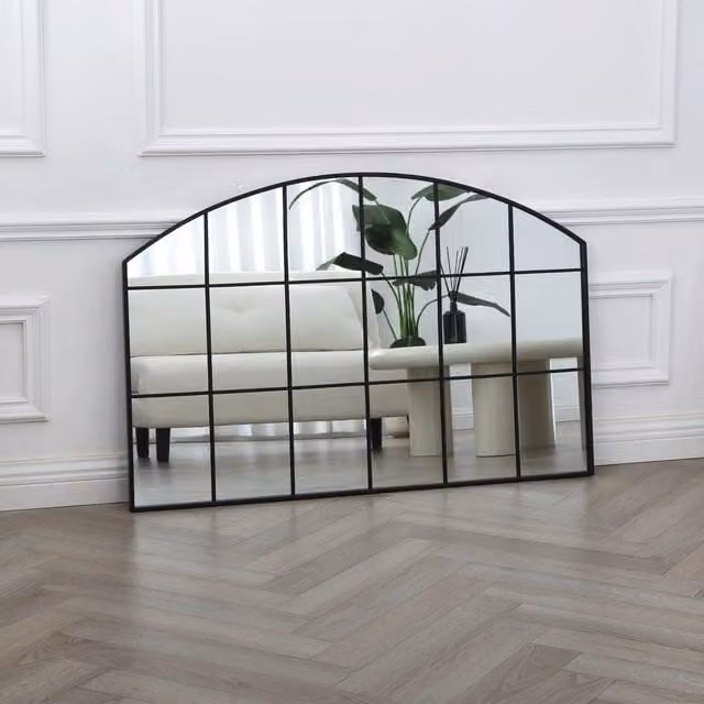 Home Garden Direct Aion Industrial Arch Wall Mirror with Black Metal Frame, W: 120 cm, H: 80 cm
