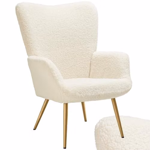 tectake Hygge Bouclé Armchair in Cream and Gold with Metal Legs – 1
