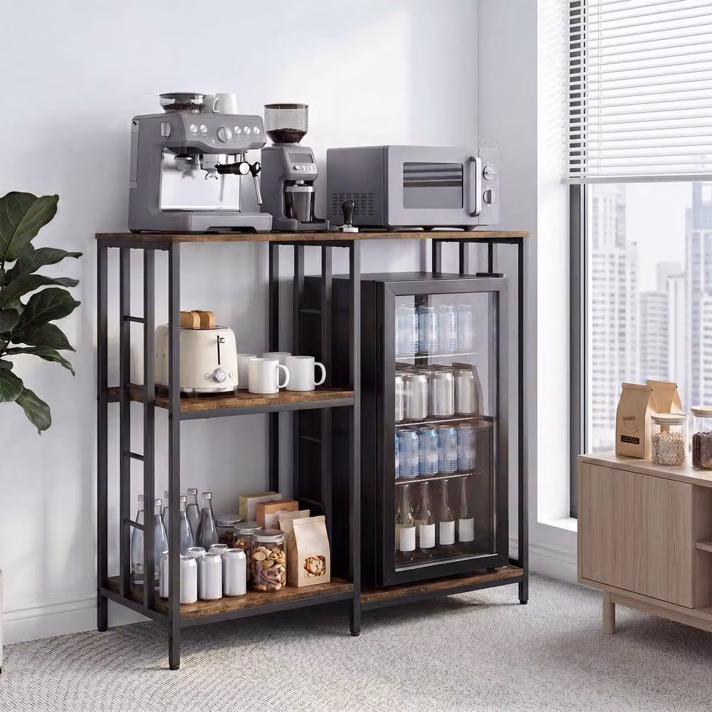 London Boutique 3-Tier Baker's Rack, Brown Coffee Bar and Microwave Stand Kitchen Storage Shelf – 2
