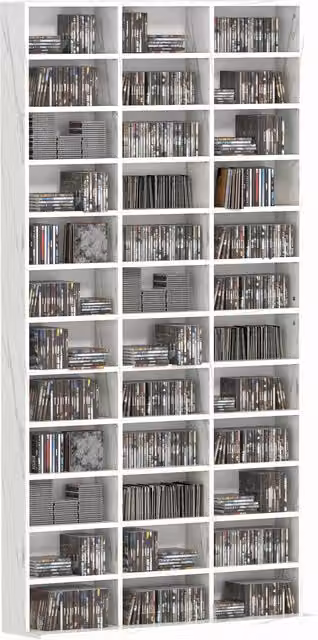 HOMCOM Modern White CD Storage Unit with Adjustable Shelves and Media Compartments, W: 102 cm, H: 195 cm – 1