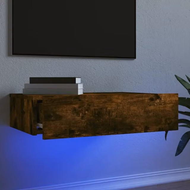 Berkfield Home Modern TV Cabinet with LED Lights in Smoked Oak Brown, W: 60 cm, D: 35 cm, H: 15.5 cm