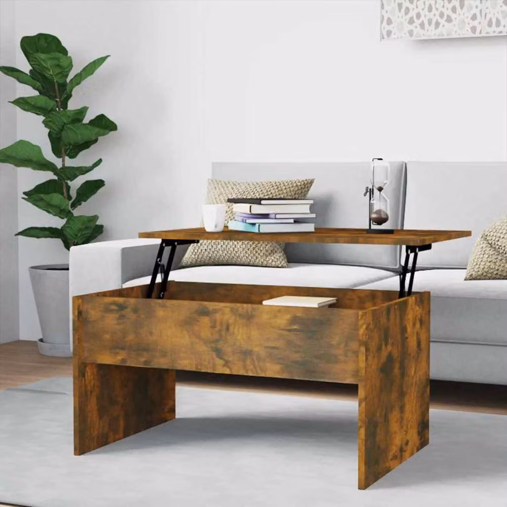 Berkfield Home Modern Rectangular Coffee Table in Smoked Oak Brown, W/D/H: 80 x 50.5 x 41.5 cm – 1