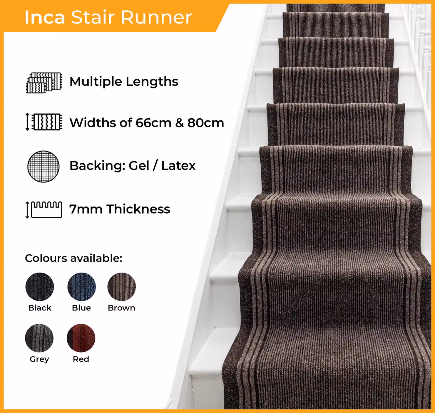 runrug Blue Inca Stair Carpet Runner, W: 80 cm, L: 450 cm – 2