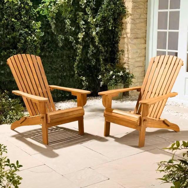 VonHaus Hudson Acacia Wood Folding Adirondack Garden Chairs Set of 2 in Brown and Beige – 1