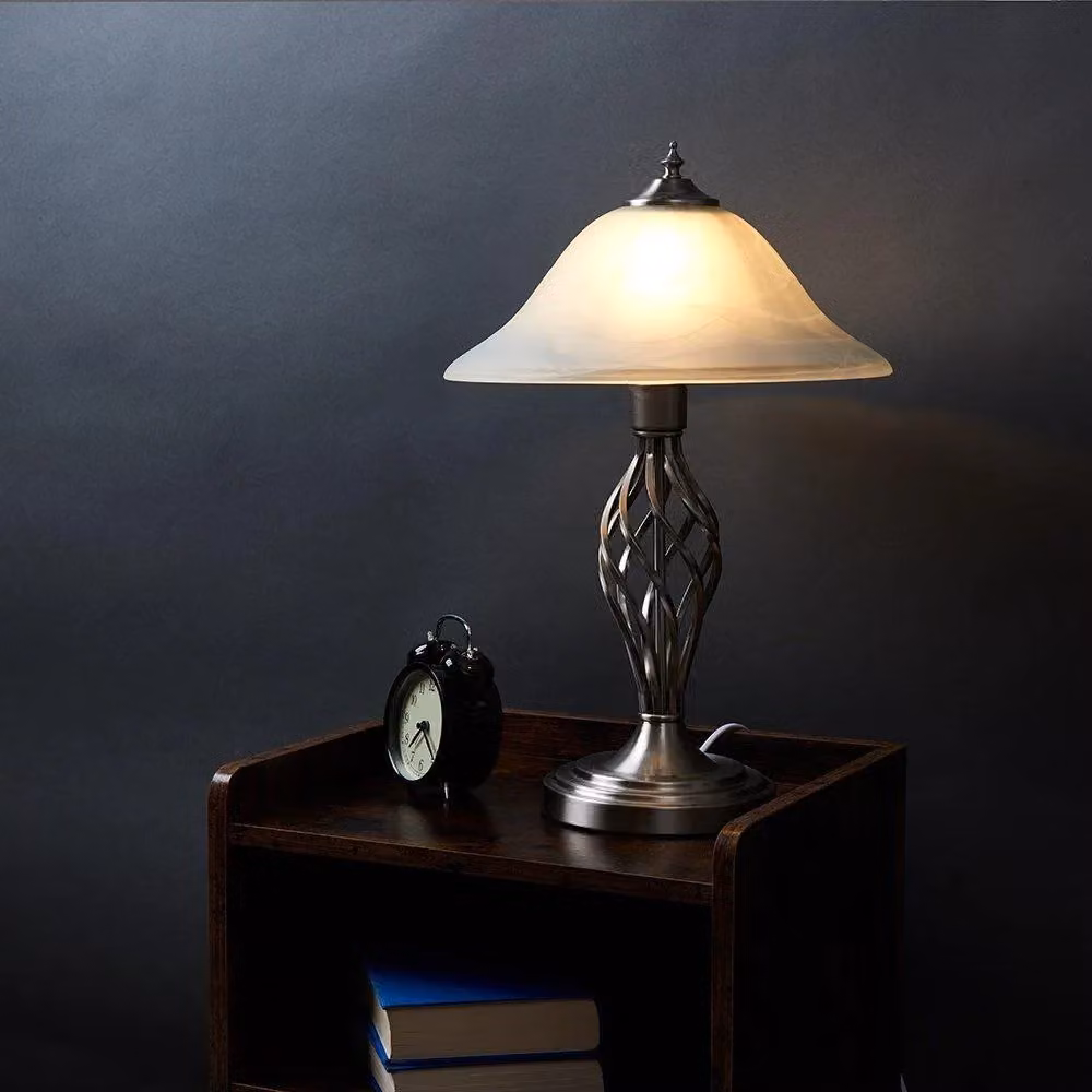 ValueLights Memphis Pair of Silver Metal Table Lamps with White Dome Shades – 3