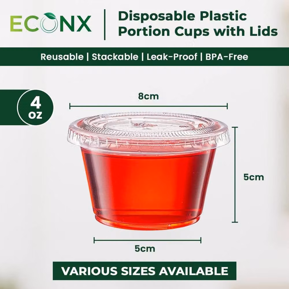 ECONX 500 Pack Clear Plastic Sauce Pots with Snap Lids, 4oz (118 ml) Leakproof Deli Containers – 2