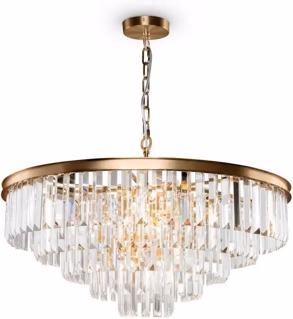 Netlighting Classic Revero 12 Light Brass Pendant Ceiling Light in Gold and Crystal – 1