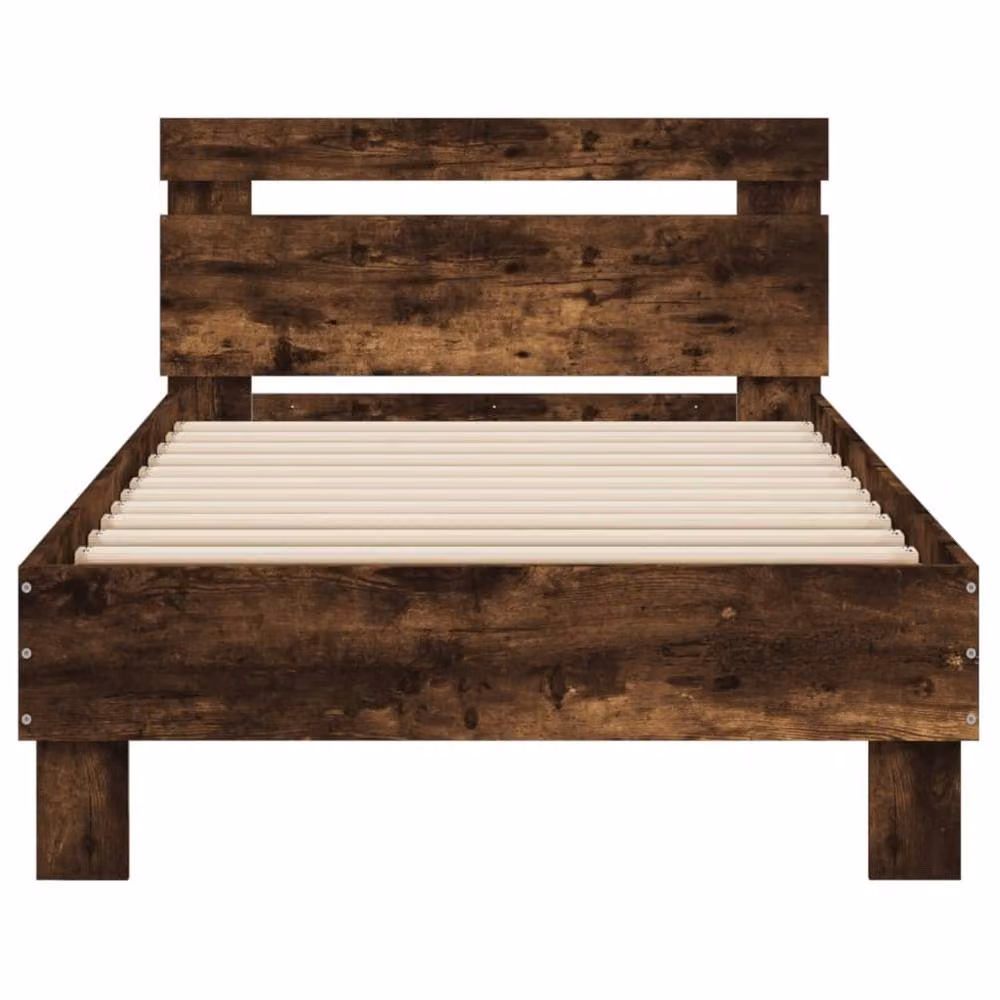 Berkfield Home Durable Single Bed Frame with Headboard and Under-Bed LED Lights in Smoked Oak Brown, W/D/H: 90 x 190 cm – 5