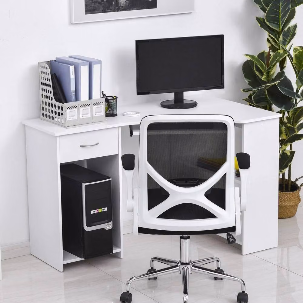 NESTLUNE L-Shaped Corner Computer Desk in White with 2 Shelves, W/D/H: 100 x 15 x 75 cm – 4