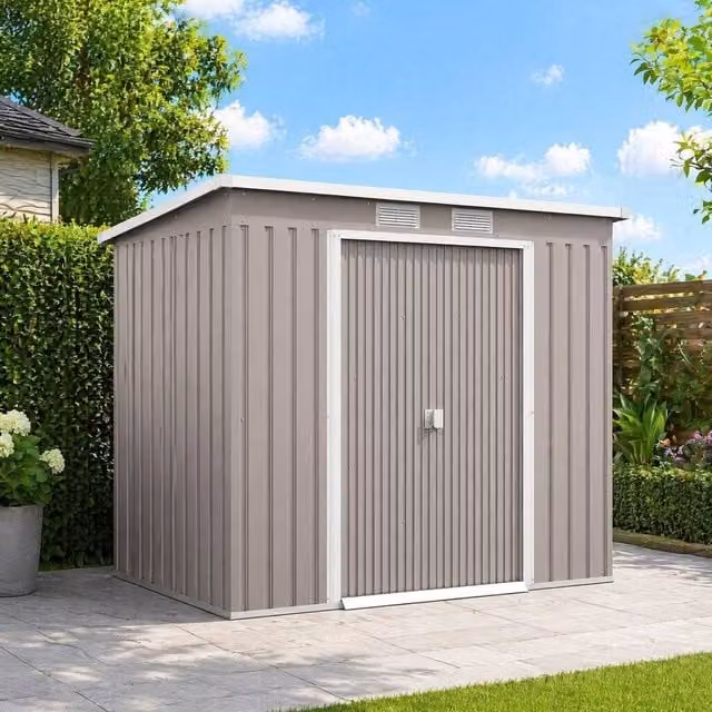 STILVORA Modern Steel Garden Shed with Foundation Kit and Double Doors, Grey, W/D/H: 213 x 130 x 172 cm