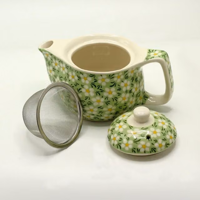 KDMK Green Floral Ceramic Herbal Teapot with Infuser