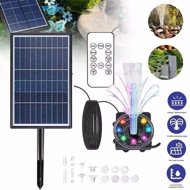 SPETLEK Solar Fountain Pump with Battery Backup, Black – 1