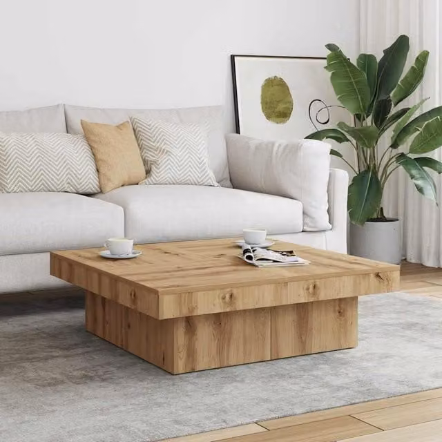 Berkfield Home Artisan Oak Coffee Table in Brown, W/D/H: 90 x 90 x 28 cm – 1