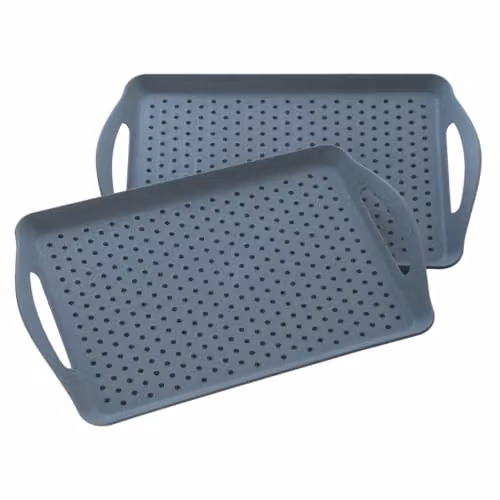 Basilico Pack of 2 Non-Slip Rectangular Serving Trays with Easy-Grip Handles, Grey, W: 45 cm, D: 31 cm – 3
