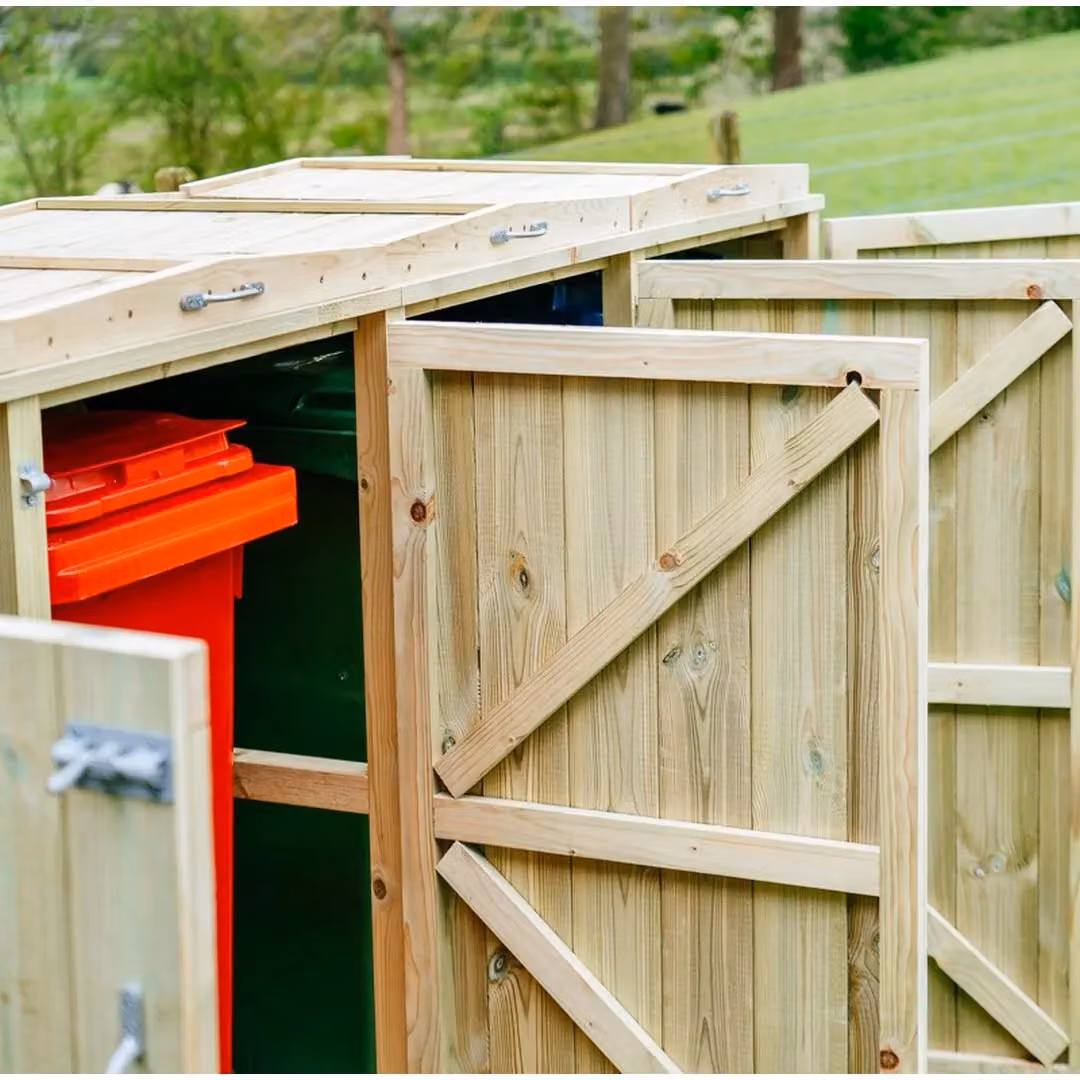 Buttercup Farm Shireburn Sextet Wheelie Bin Store in Brown, fits 3x 180L or 240L and 3x 140L bins, W/D/H: 388.5 x 156.0 x 120.0 cm – 4