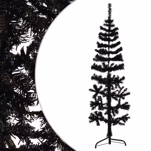 Berkfield Home Slim Artificial Half Christmas Tree with Stand, Black, Height: 150 cm – 1