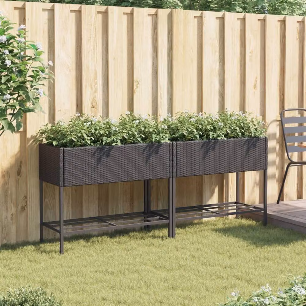 Berkfield Home Garden Planters with Shelf, 2 Piece Set, Black, W/D/H: 90 x 40 x 75 cm – 3