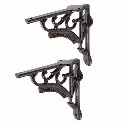 Hammer and Tongs Ornate Matt Black Iron Shelf Bracket, Pack of 2, Depth: 150 mm
