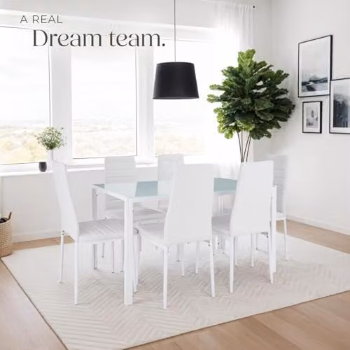 tectake Set of 8 Modern Dining Chairs in White Synthetic Leather with Metal Legs – 2