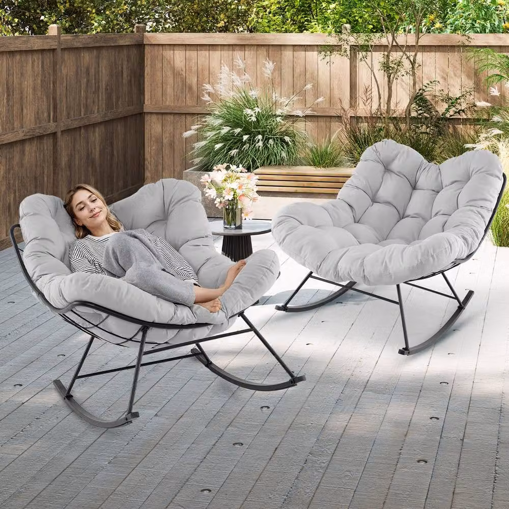Gymax Oversized Egg Papasan Rocking Chair with Cushion in Grey – 5