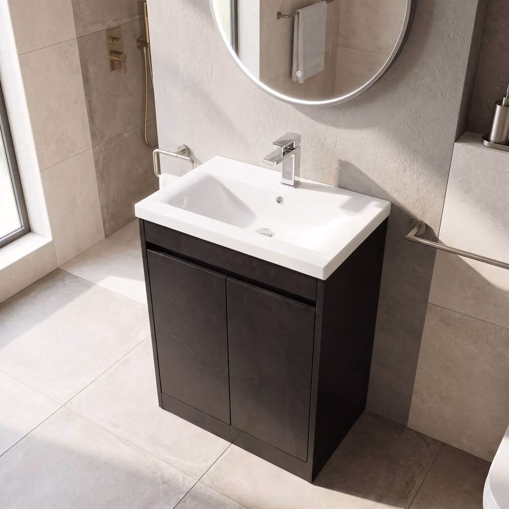 Balterley Modern 2 Door Floor Standing Bathroom Vanity Unit with Mid Edge Basin in Metallic Slate Grey, W/D/H: 62 x 39.5 x 83.5 cm – 2