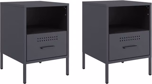 Berkfield Home Set of 2 Anthracite Steel Bedside Cabinets, W/D/H: 36 x 39 x 50.5 cm