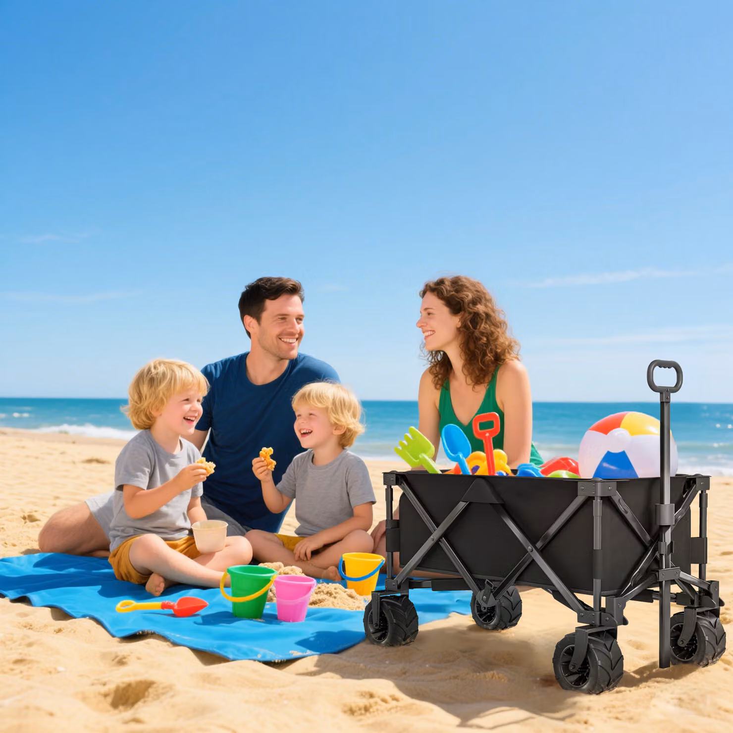 Outsunny Folding Outdoor Utility Wagon Garden Trolley Cart in Black – 6