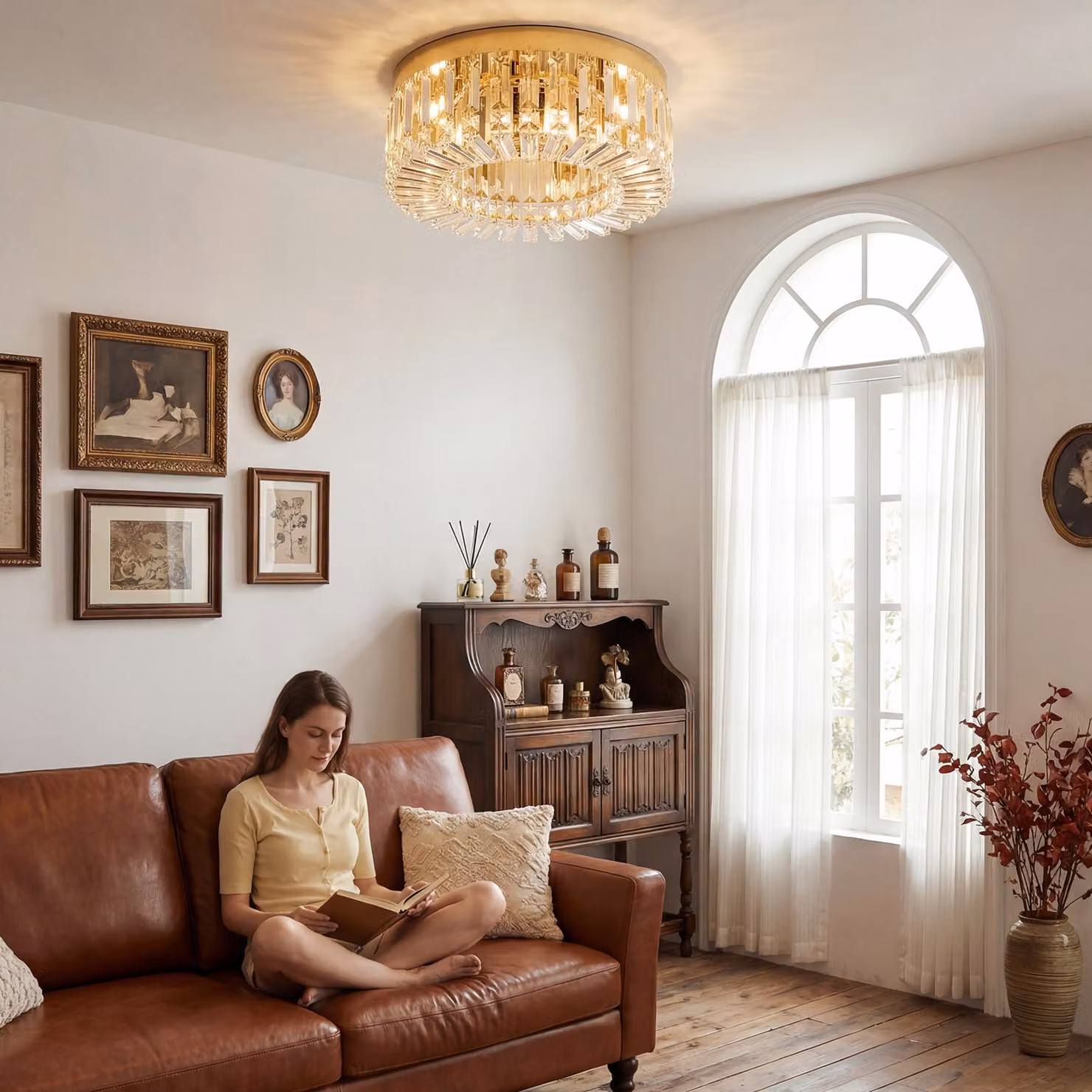 HOMCOM Gold Tone Crystal Chandelier with 160 Glass Pendants and 6-Light Ceiling Design – 6