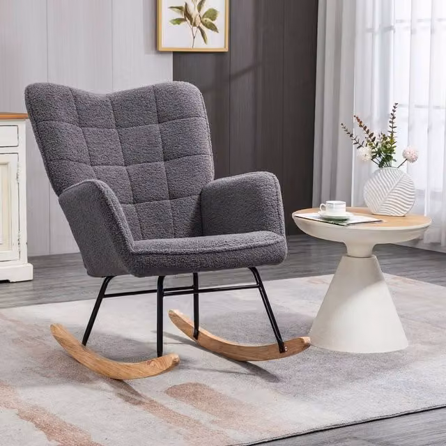 EONLION Dark Grey Fabric Nursing Rocking Chair Armchair with Armrests