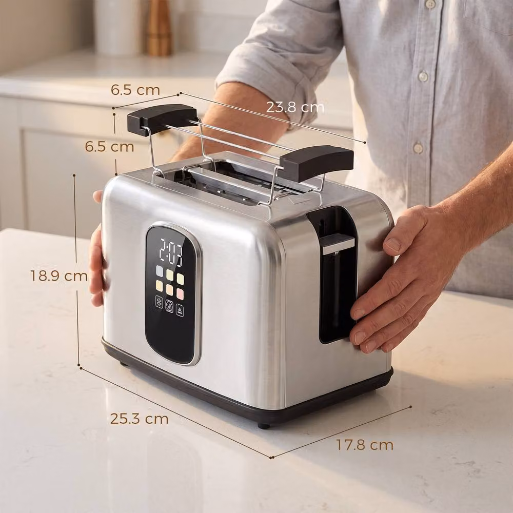 HOMCOM 2 Slice Silver Stainless Steel Toaster with Digital Display and Timer – 3