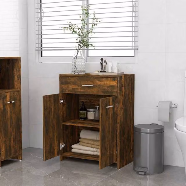 Berkfield Home Classic Bathroom Cabinet in Smoked Oak Brown, W/D/H: 60 x 33 x 80 cm – 1