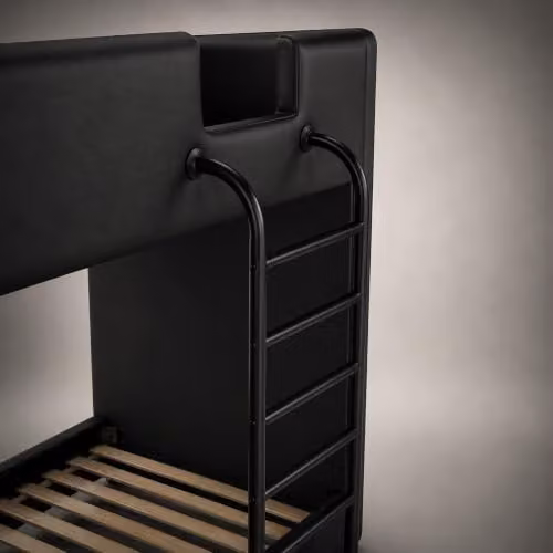 Harmin Black Faux Leather Single Bunk Bed with Modern Upholstered Design, W/D/H: 90 x 200 x 152.5 cm – 7