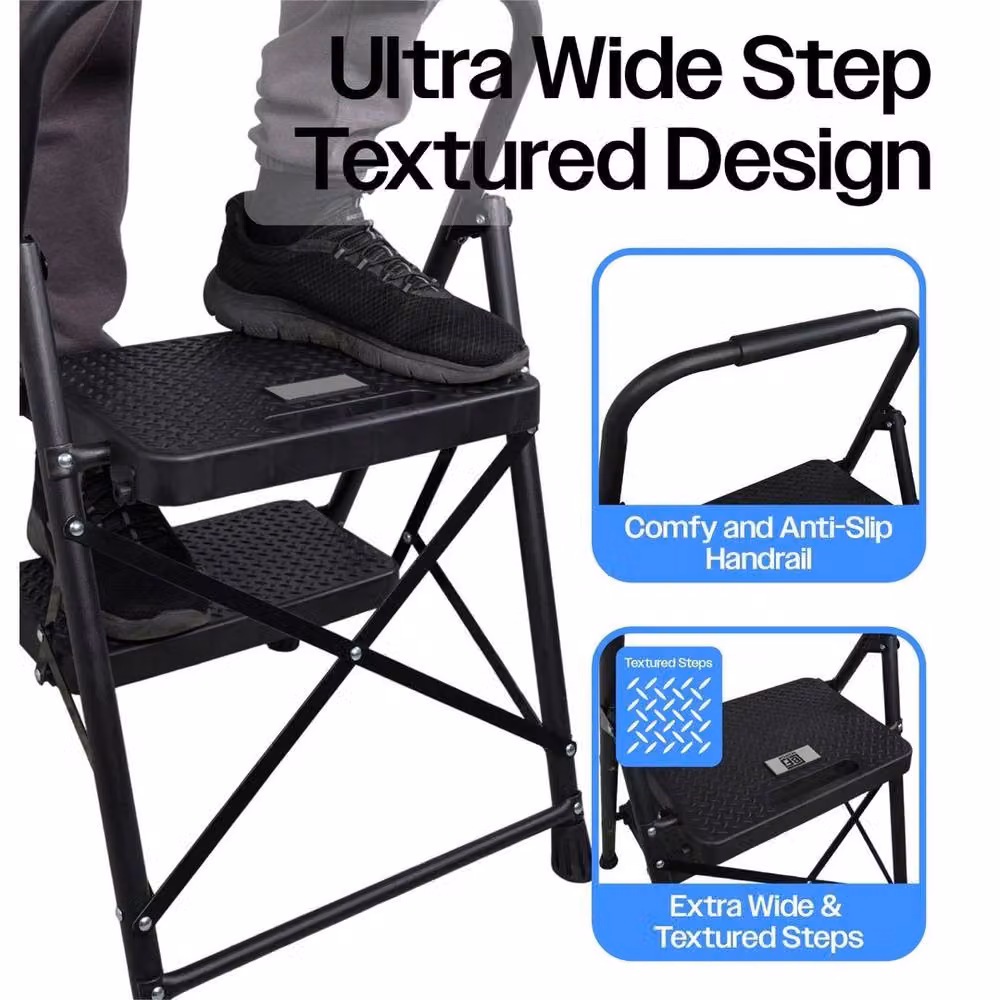 NESTLUNE 2 Step Folding Ladder in Black, Durable Steel with Non-Slip Rubber Feet, W: 40 cm, H: 100 cm – 3